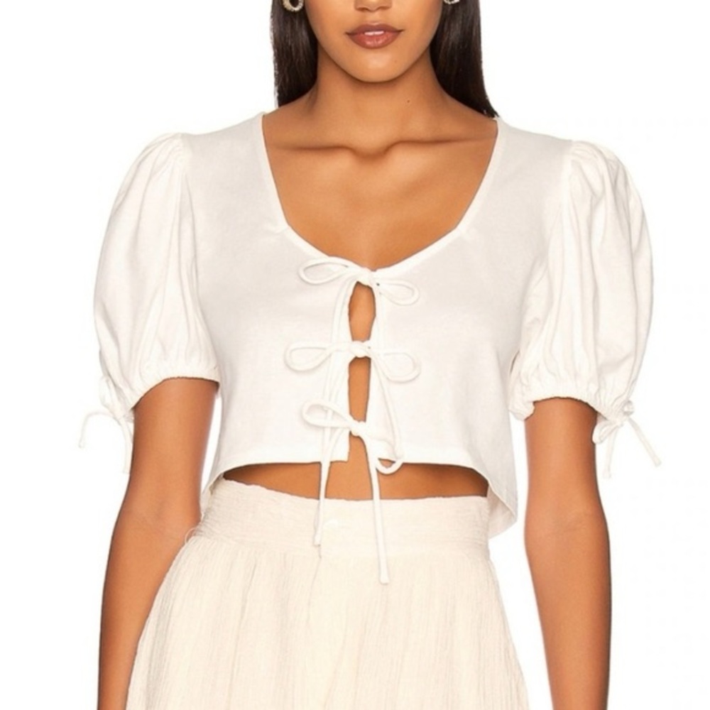 Free People White Tie-Front Blouse